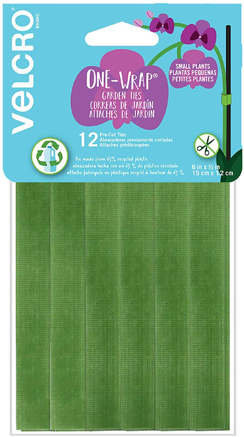 VELCRO Brand VEL-30071-USA ONE-WRAP Garden Ties | Plant Supports for Effective Growing | Strong Grips are Reusable and Adjustable | Cut-to-Length, 50 ft x 1/2 in, Green-Recycled Plastic