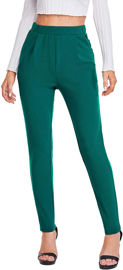 SOLY HUX Women's Pocket Side Elastic High Waist Elegant Trousers Skinny Pants
