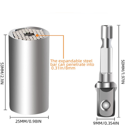 Universal Socket Tool - Socket Set with Power Drill Adapter 1/4'' - 3/4'' (7-19mm)
