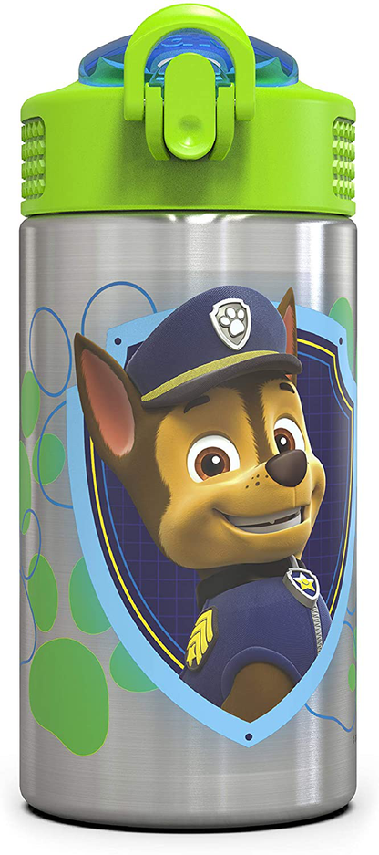 Zak Designs Paw Patrol 15.5oz Stainless Steel Kids Water Bottle with Flip-up Straw Spout - BPA Free Durable Design, Paw Patrol Boy SS