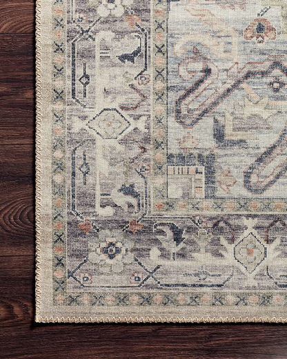 Loloi II Hathaway HTH-05 Printed Steel Ivory Vintage Distressed Oriental Area Rug 2'-0" x 5'-0"