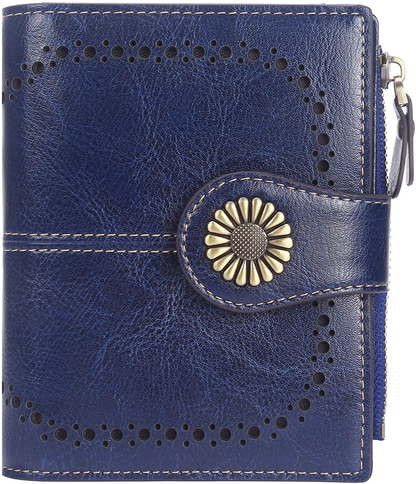 Lavemi Womens Leather Wallet RFID Blocking Small Bifold Compact Credit Card Case Purse for Women with ID Window Zipper Pocket