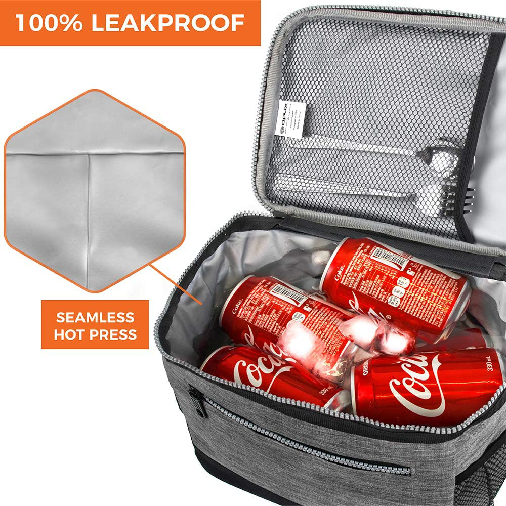 OPUX Insulated Lunch Box for Men Women, Leakproof Thermal Lunch Bag for Work, Reusable Lunch Cooler Tote, Soft School Lunch Pail for Kids with Shoulder Strap, Pockets, 14 Cans, 8L, Heather Grey