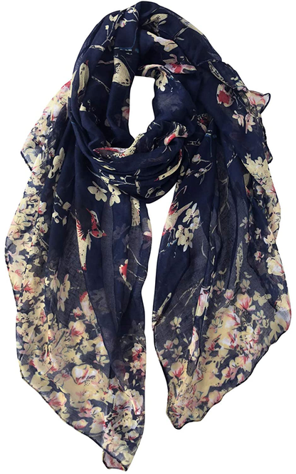 GERINLY Scarfs for Women Lightweight Floral Birds Print Cotton Scarves and Wraps for Holiday