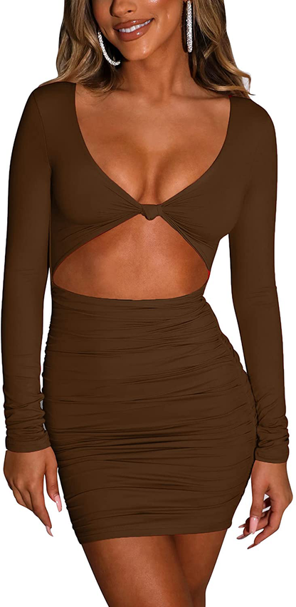 Kaximil Women's Sexy Bodycon Sleeveless Cut Out Ruched Tank Mini Club Party Dresses