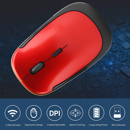 Wireless Mouse 2.4G Wreless Frequency Hopping Adjustable Optical USB Receiver Notebook Computer Accessories 1600dpi Silent Micro Motion Design Lightweight and Portable(Red)