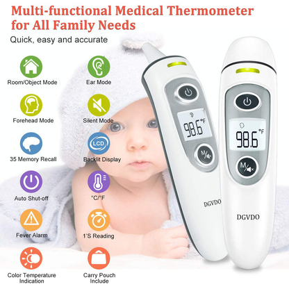 Non-Contact Forehead Thermometers, No Touch Digital Infrared Thermometer for Adults, Kids and Baby, Touchless Thermometer Within 0.4 Inch Distance, Fever Alarm, Memory Function