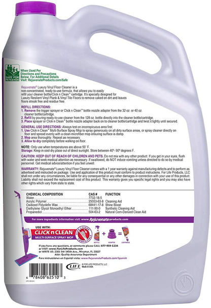 Rejuvenate High Performance Luxury Vinyl Tile Plank Floor Cleaner pH Neutral Formula Doesn't Leave Streaks or Dulling Residue (128oz + 32oz)