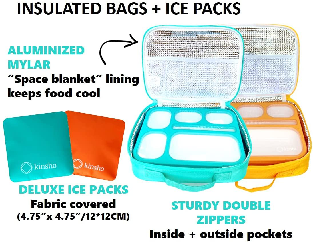 Leakproof Bento Lunch and Snack Boxes. Family Pack of 4 Meal Planning Portion Containers For Women, Adults. BPA Free. Utensils. Blue, Green