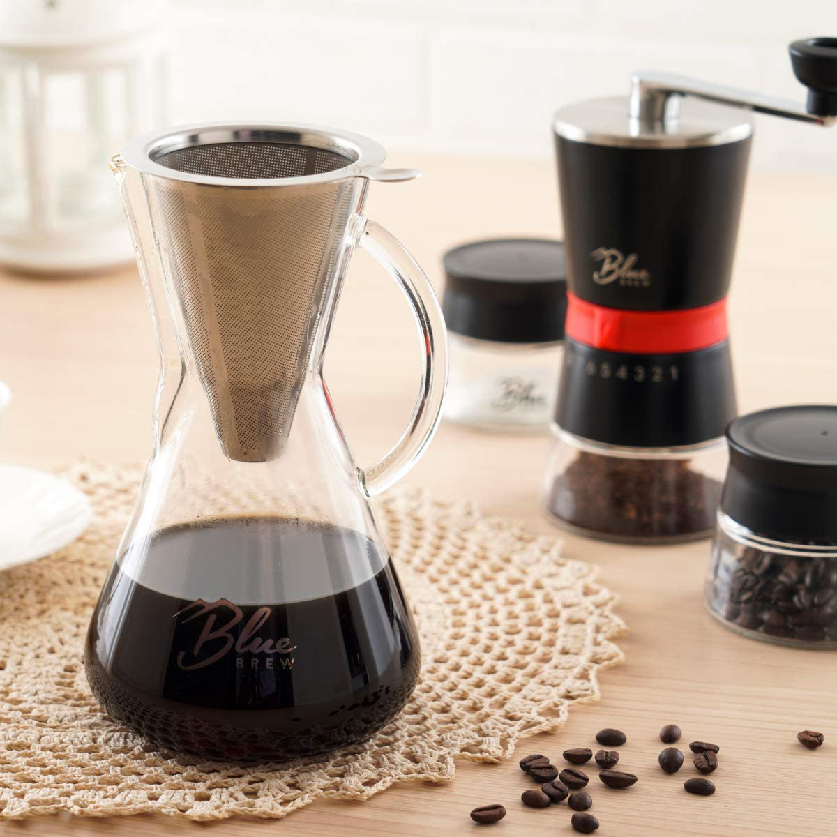 Blue Brew BB1011 Pour Over Brewer - Coffee Maker Carafe w/Permanent Filter - 15oz