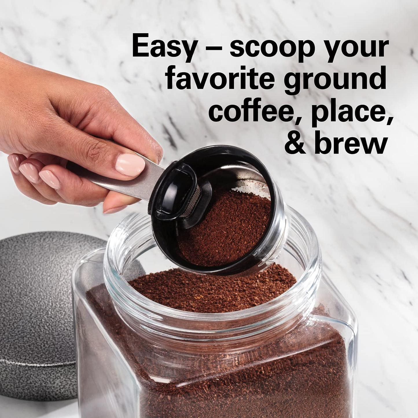 Hamilton Beach Scoop Single Serve Coffee Maker, Fast Brewing, Stainless Steel (49981A)