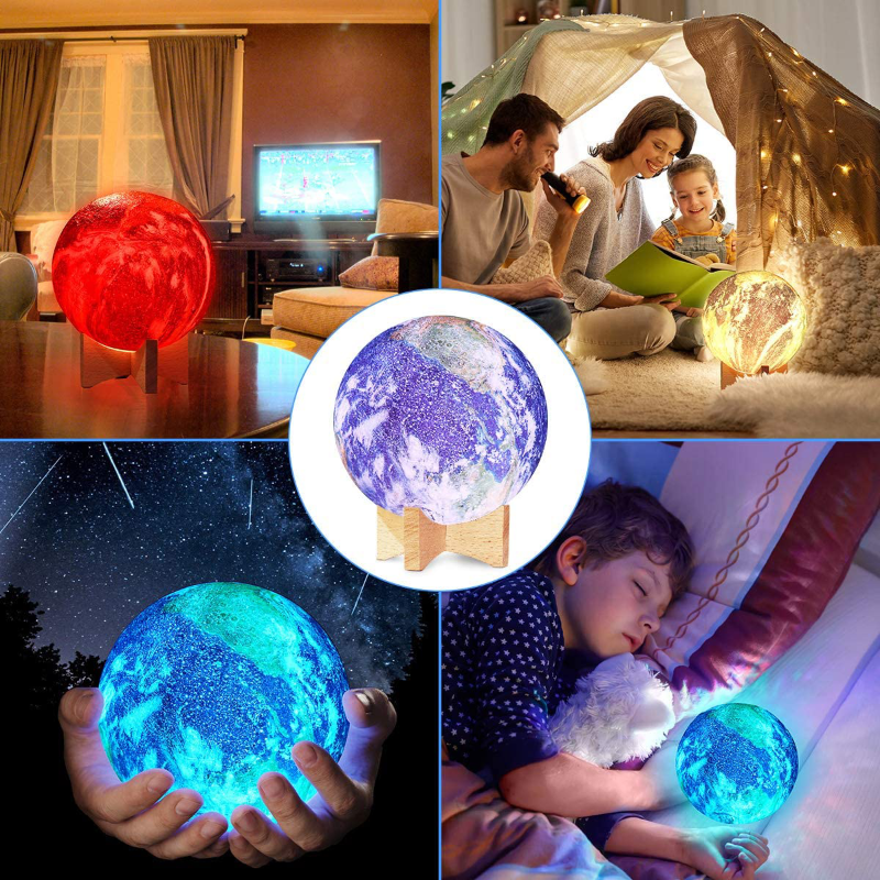 Kids Rechargeable 16 Color 3D LED Moon Lamp With Wood Stand 