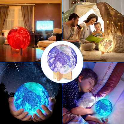 Kids Rechargeable 16 Color 3D LED Moon Lamp With Wood Stand 
