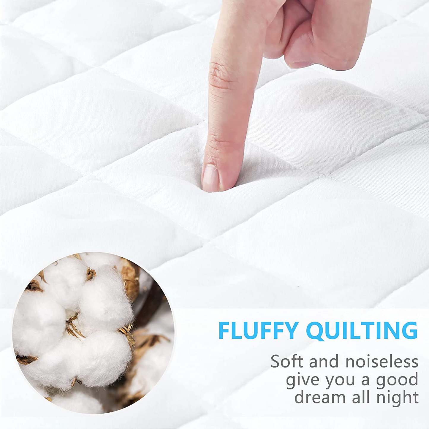 Ruili King Quilted Fitted Mattress Pad, 100% Waterproof Deep Pocket Stretch Up to 21 Inches Mattress Protector Soft Snow Cotton Filling Mattress Cover