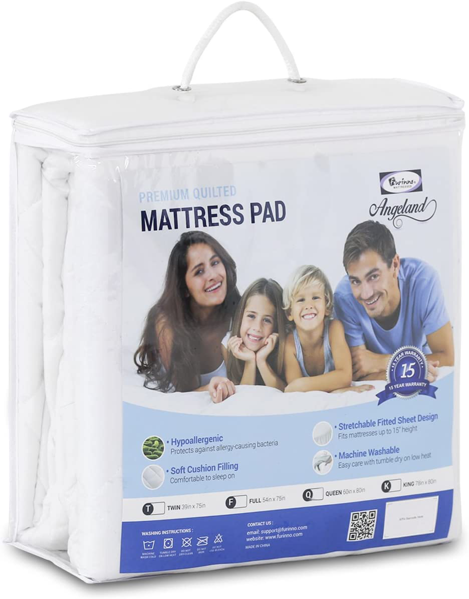 Furinno Angeland Quilted Mattress Pad, Twin, White