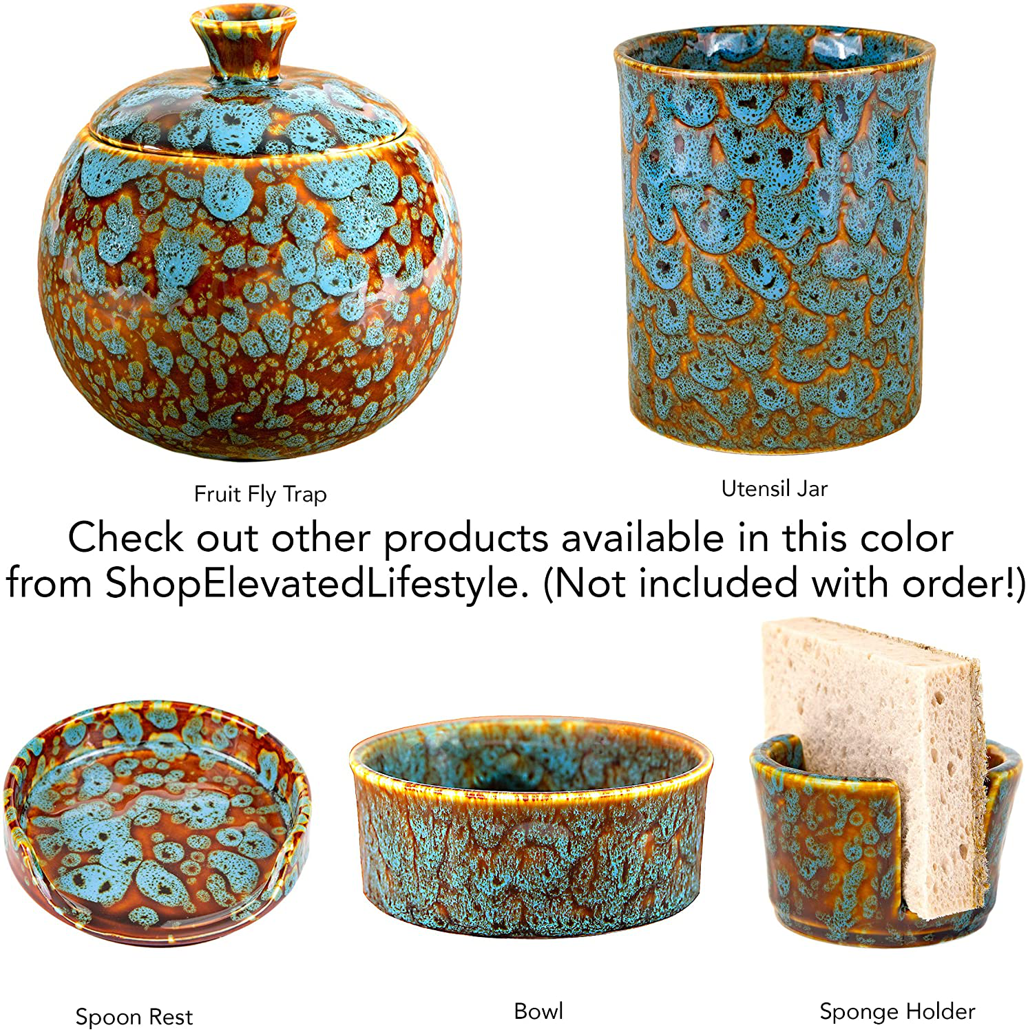 Elevated Lifestyle Fruit Fly Jar Trap for Kitchens - Decorative, Effective, Kid and Pet Friendly (Marbled Turquoise)