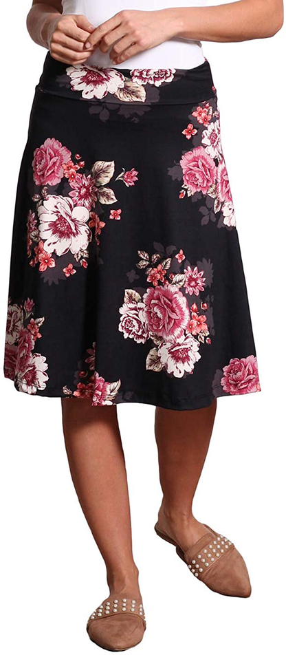 Popana Womens Casual Knee Length A-Line Stretch Midi Skirt Plus Size Made in USA