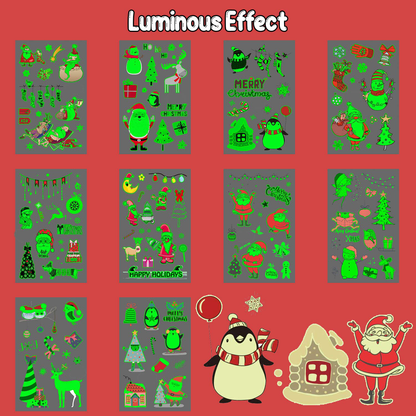 Partywind 10 Sheets Luminous Christmas Temporary Tattoos for Kids Stocking Stuffers, Christmas Party Decorations Supplies Favors for Birthday Party, Xmas Holiday Stickers Games for Boys and Girls