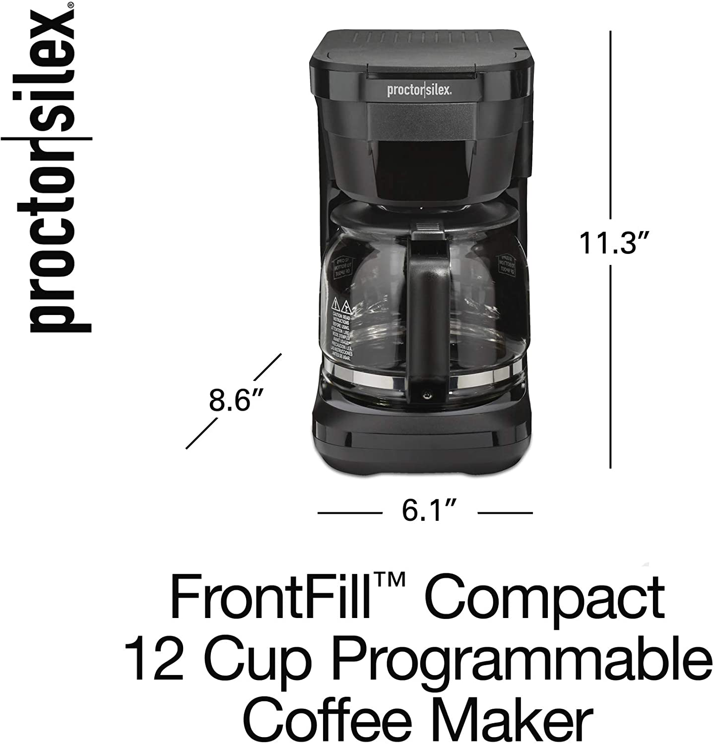 Proctor Silex FrontFill Compact 12 Cup Programmable Coffee Maker, Glass Carafe, Black (43685PS)