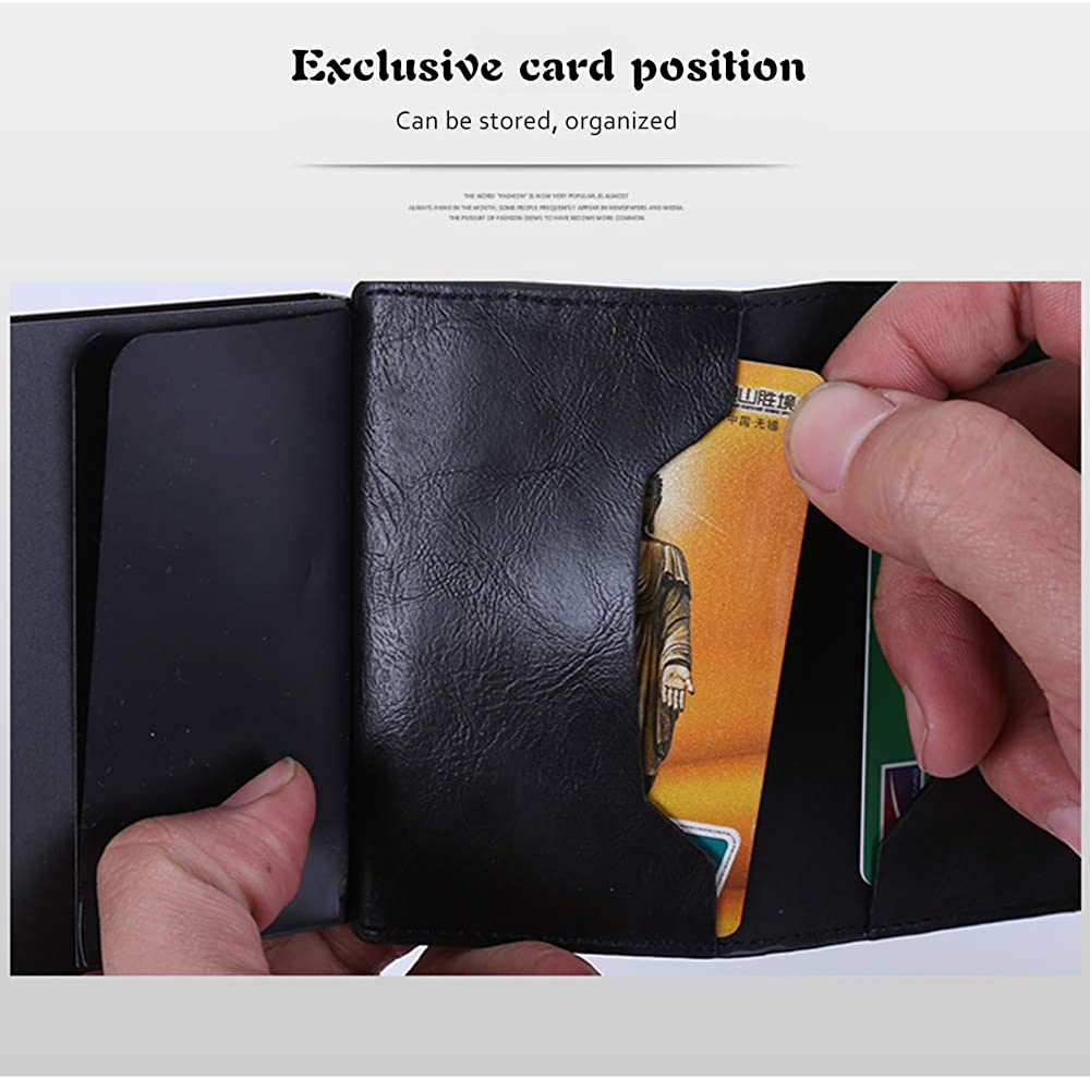 Credit Card Holder Slim Wallet Front Pocket Protector Pop up Design Aluminum Up to Hold 7 Cards （Carbon Fiber Black）