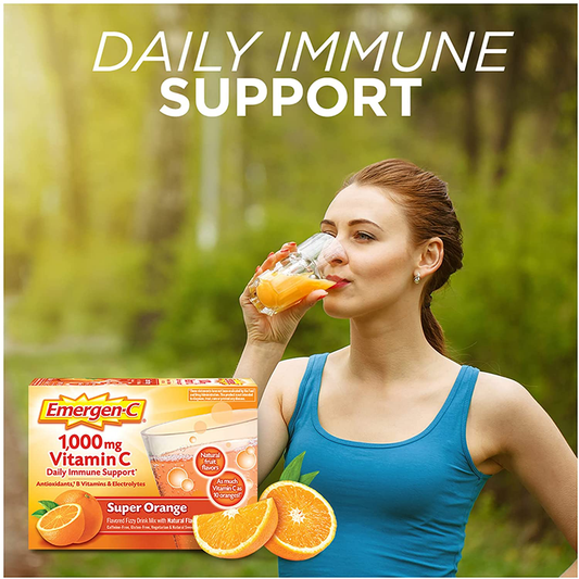 Emergen-C 1000mg Vitamin C Powder, with Antioxidants, B Vitamins and Electrolytes, Vitamin C Supplements for Immune Support, Caffeine Free Fizzy Drink Mix, Super Orange Flavor - 30 Count
