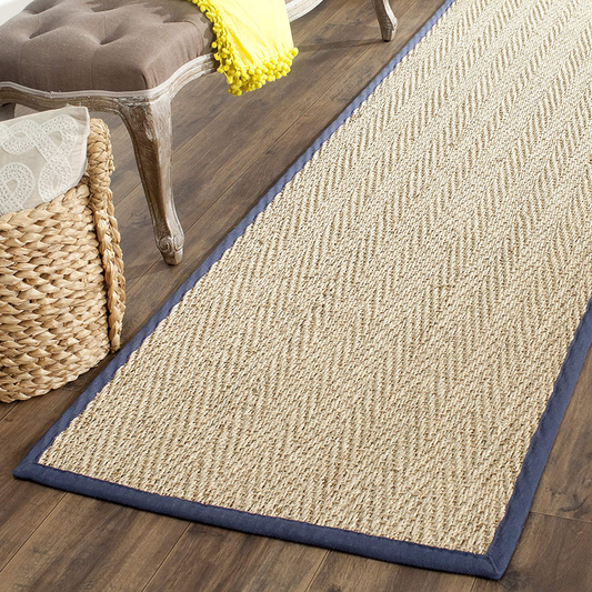 Safavieh Natural Fiber Collection NF115E Border Herringbone Seagrass Runner, 2'6" x 6' , Blue