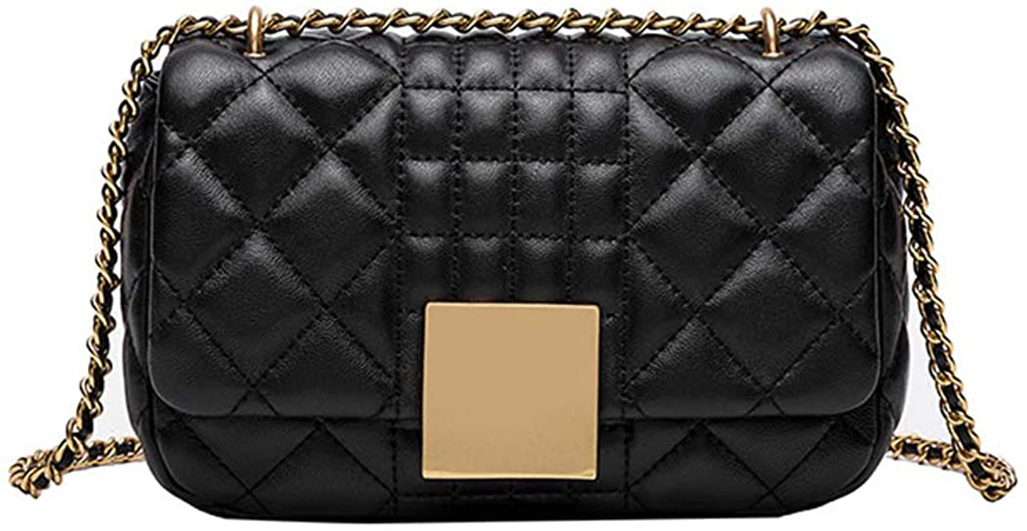 Women's Quilted Purses and Handbags Genuine Leather Quilted Chain Purse Shoulder Bag Small Crossbody Bag Purse