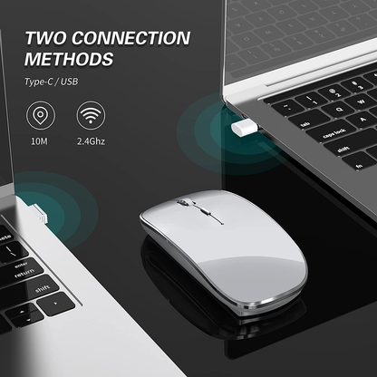 Halpilt Wireless Mouse Rechargeable, Portable, Silent Click USB-A Type-C Dual Mode 3 Adjustable DPI Business Office Leisure Home Small Mouse (Q23S Grey)