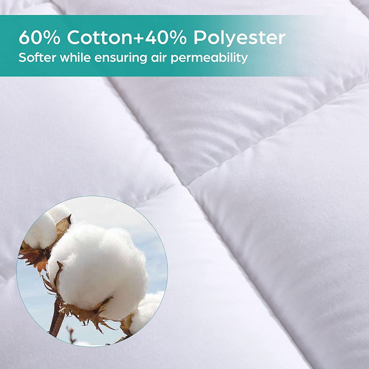 WhatsBedding Waterproof Mattress Pad Full Size Cotton Top Down Alternative Filling Pillowtop Mattress Topper Cover-Fitted Quilted(Waterproof Full)