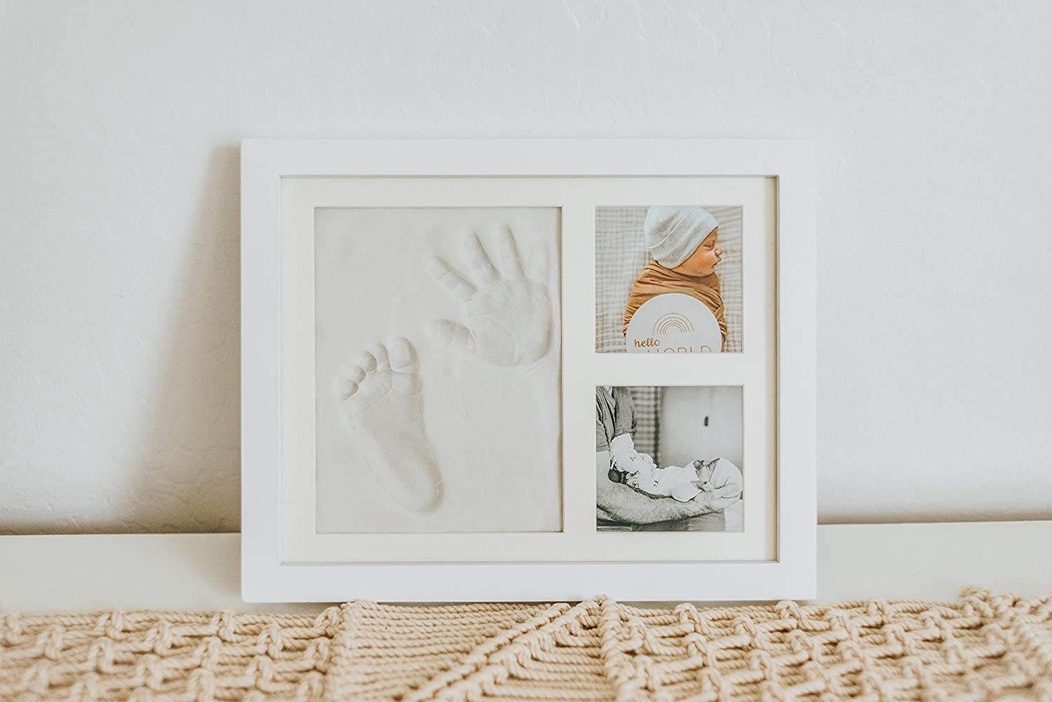 Baby Handprint & Footprint Keepsake Photo Frame Kit - Personzalize it w/ Free Stencil! Non-Toxic Clay, Wall/Table Wood Picture Frame. Perfect Registry, Baby Shower, New Mom, Birthday & Newborn Gift!