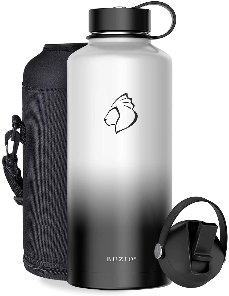BUZIO Insulated Water Bottle with Straw Lid and Flex Cap, 32oz, 40oz, 64oz, 87oz Modern Double Vacuum Stainless Steel Water Flask, Cold for 48 Hrs Hot for 24 Hrs Simple Thermo Canteen Mug,BPA-Free