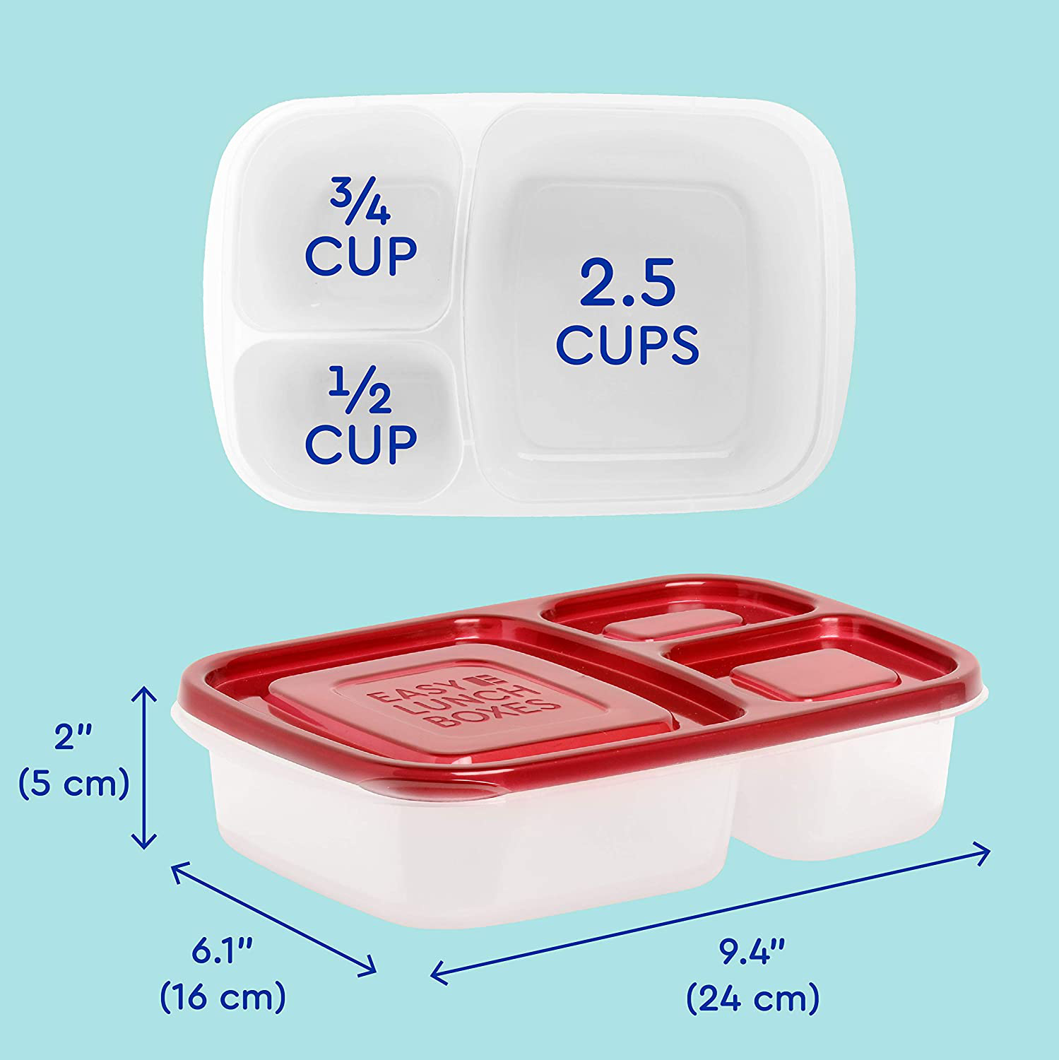EasyLunchboxes - Bento Lunch Boxes - Reusable 3-Compartment Food Containers for School, Work, and Travel, Set of 4, Classic
