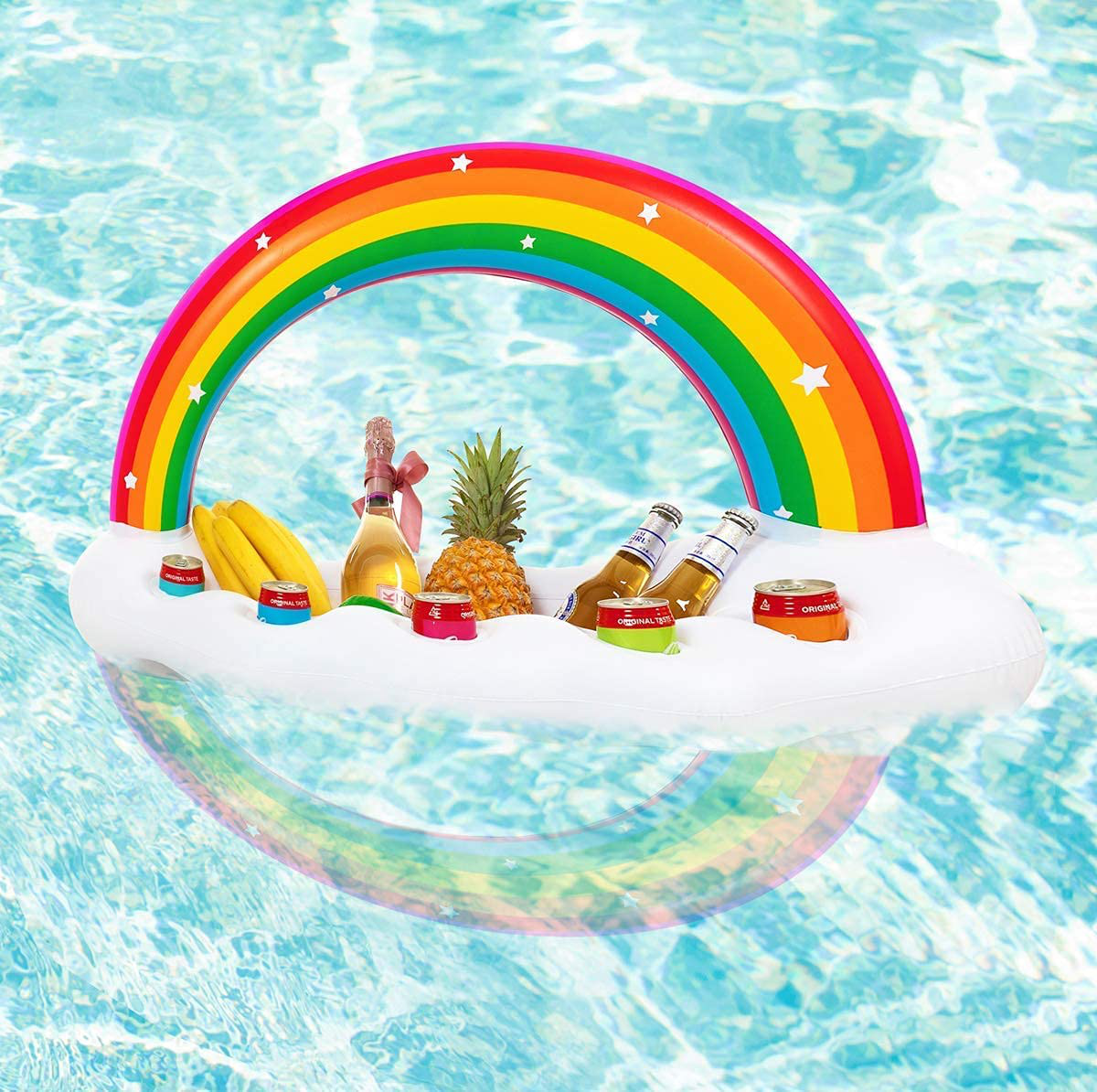 Vickea Inflatable Rainbow Cloud Drink Holder, Pool Float Party Accessories for Water Fun