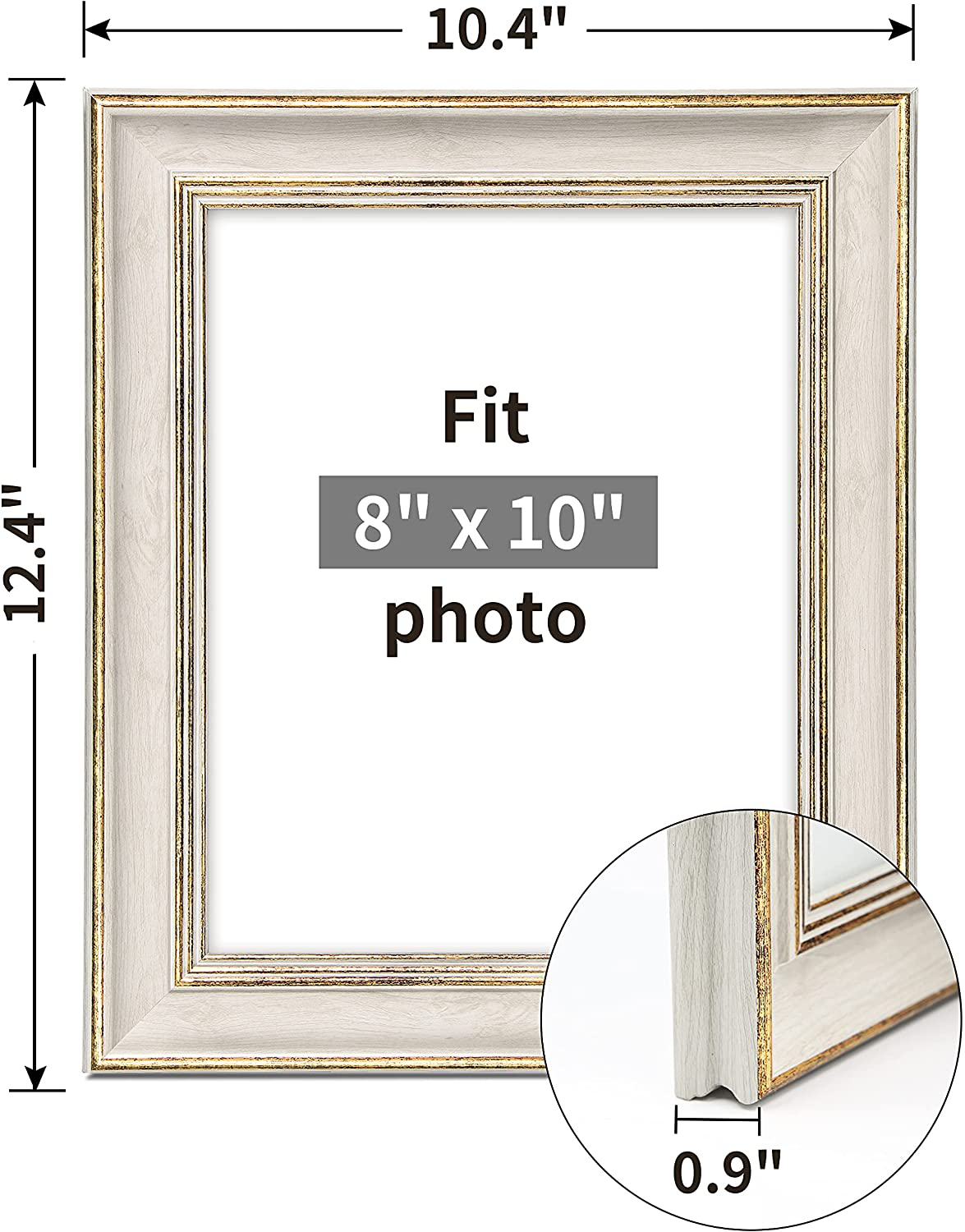 Sonefreiy Picture Frame 8x10 White Gold Vintage Antique Retro Photo Frame Desk and Wall Hanging Family Friends Wedding Gift