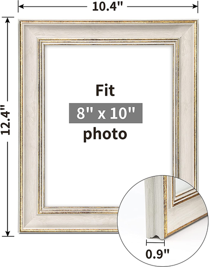 Sonefreiy Picture Frame 8x10 White Gold Vintage Antique Retro Photo Frame Desk and Wall Hanging Family Friends Wedding Gift