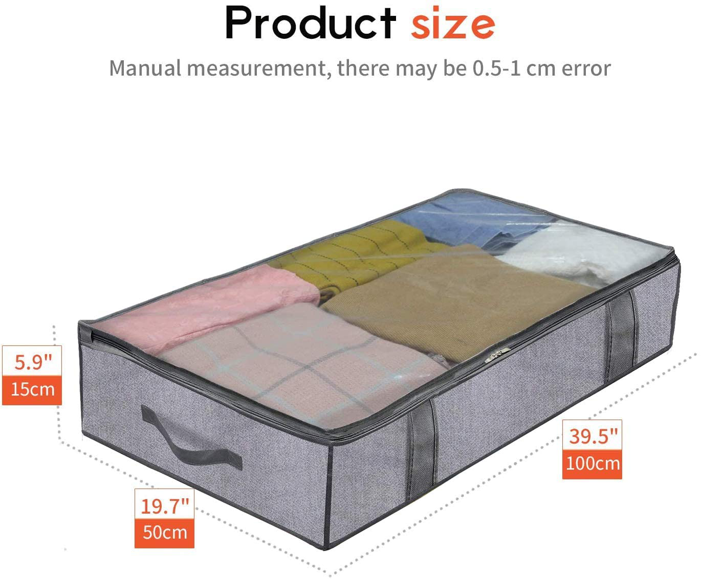 Onlyeasy Foldable Underbed Bags - 2 Pack Blankets Clothes Comforters Storage Bag Breathable Zippered Organizer for Bedroom with Clear Window and 4 Handles, 100 x50 x15cm, Linen-Like Black, MXAUBBP2