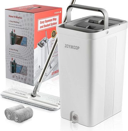 JOYMOOP Squeeze Flat Floor Mop and Bucket Set with 3 Microfiber Mop Pads Refills Easy Self-Wringing Cleaning Mop Bucket, Wet and Dry Mopping Hardwood, Laminate, Tile