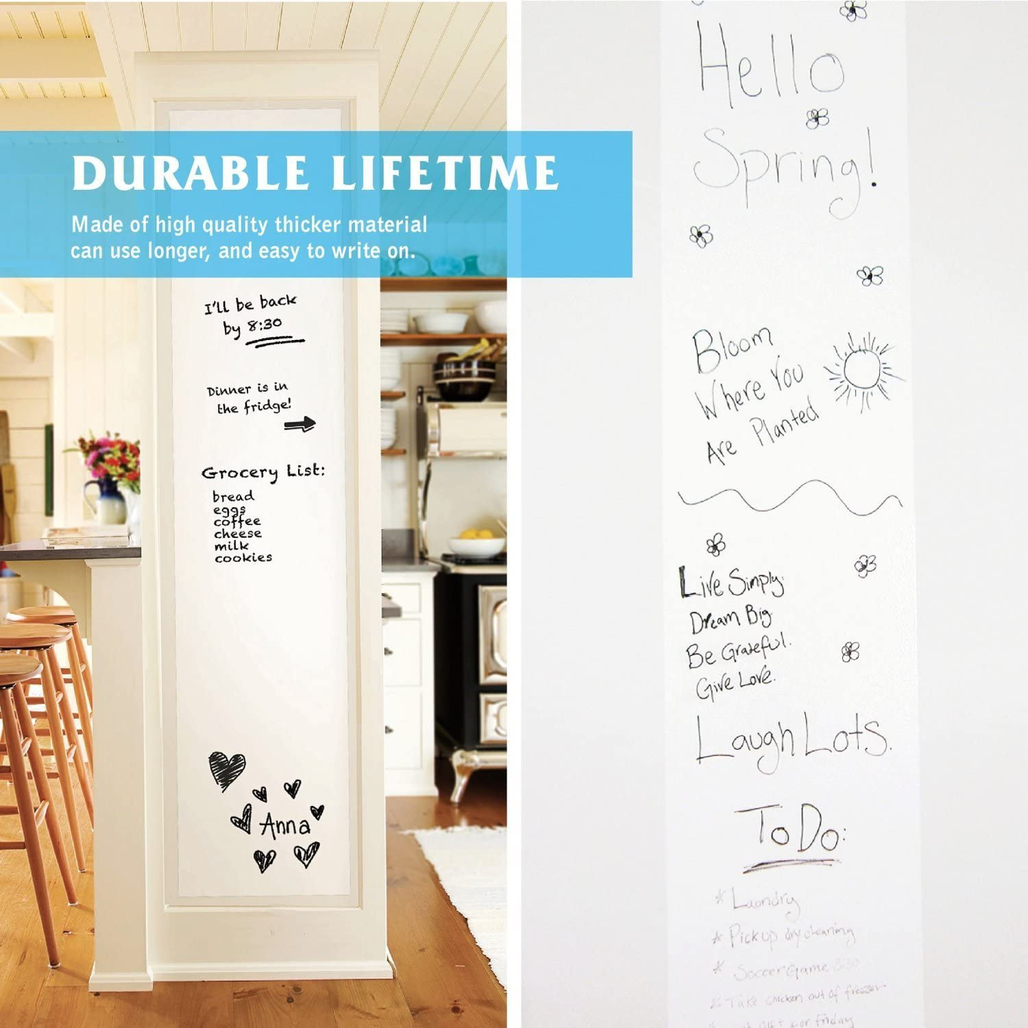 Self-Adhesive Whiteboard Wall Decal Sticker, 17.7" X 78.7" Extra Large Strong & Durable Dry Erase Wall Paper Message Board Peel Stick White Board for Kids Drawing, Office, School, Home Decor (White)