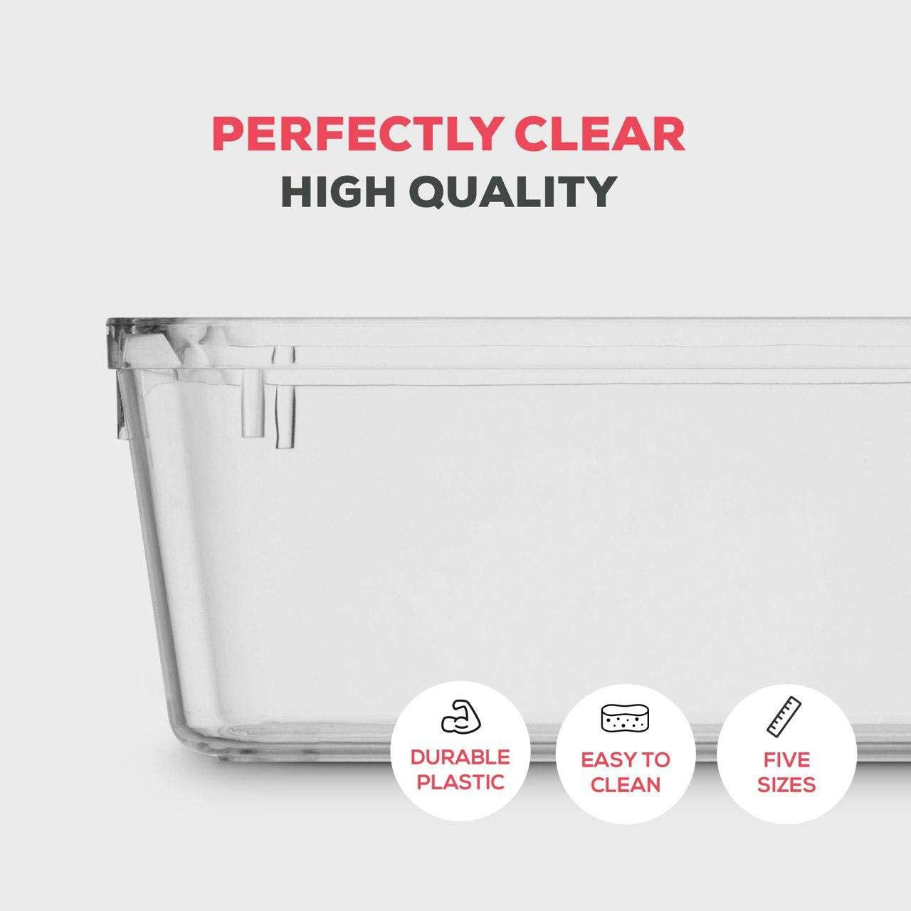 16 Pcs Drawer Organizer Set Dresser Desk Drawer Dividers - 5 Size Bathroom Vanity Cosmetic Makeup Trays - Multipurpose Clear Plastic Storage Bins for Jewelries, Kitchen Gadgets and Office Accessories