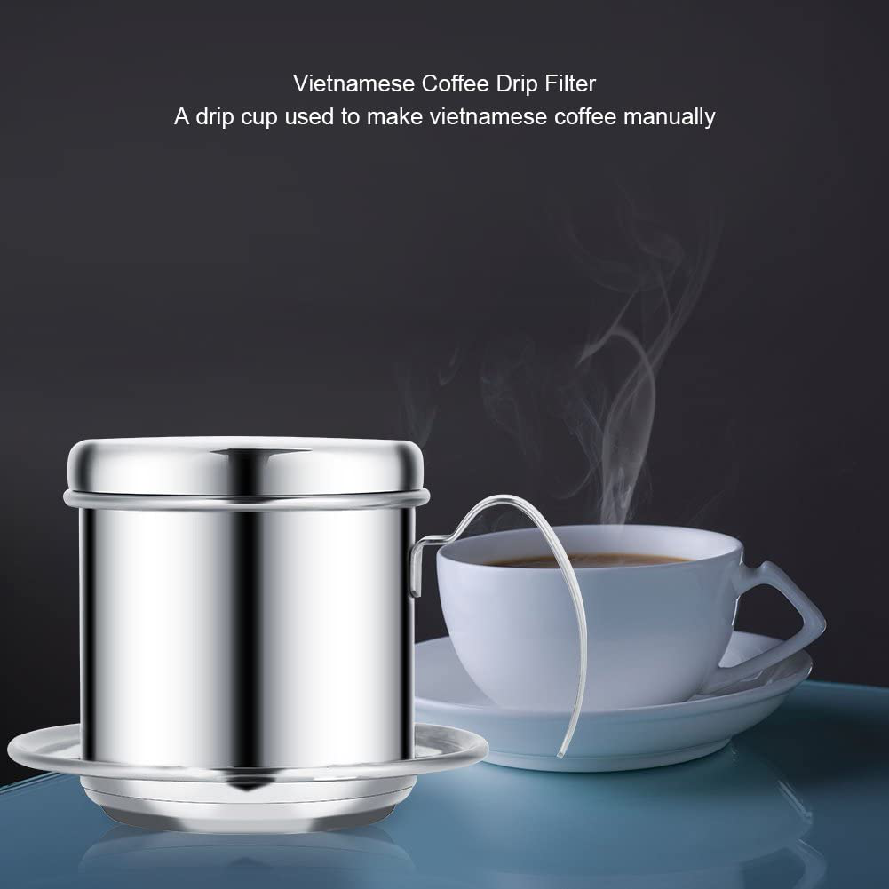 Stainless Steel Drip Coffee Filter Maker Vietnamese Style Drip Coffee Pot Infuser Ideal for on the Go/home (Gold)