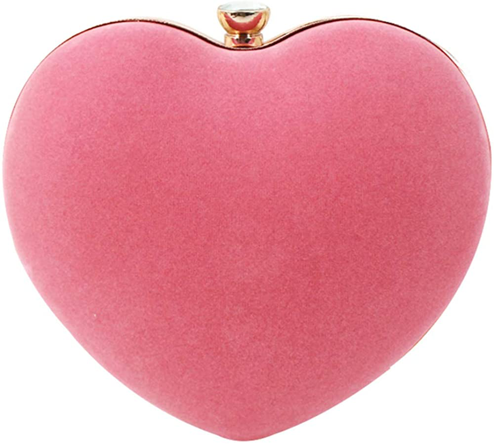 Mini Handbag Heart Shape Clutch Purse Velvet Shoulder Bag Evening Tote Chain Purse