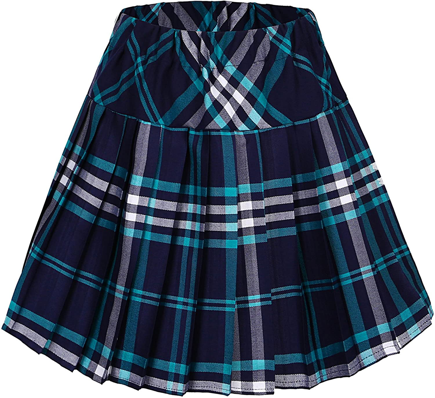 Women's Elastic Waist Plaid Pleated Skirt Tartan Skater School Uniform Mini Skirts