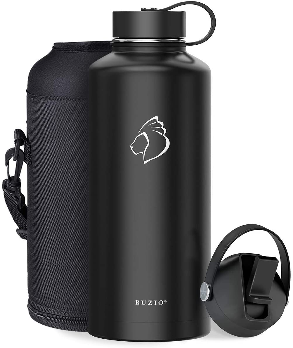 BUZIO Insulated Water Bottle with Straw Lid and Flex Cap, 32oz, 40oz, 64oz, 87oz Modern Double Vacuum Stainless Steel Water Flask, Cold for 48 Hrs Hot for 24 Hrs Simple Thermo Canteen Mug,BPA-Free