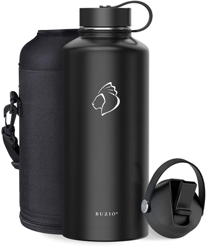 BUZIO Insulated Water Bottle with Straw Lid and Flex Cap, 32oz, 40oz, 64oz, 87oz Modern Double Vacuum Stainless Steel Water Flask, Cold for 48 Hrs Hot for 24 Hrs Simple Thermo Canteen Mug,BPA-Free