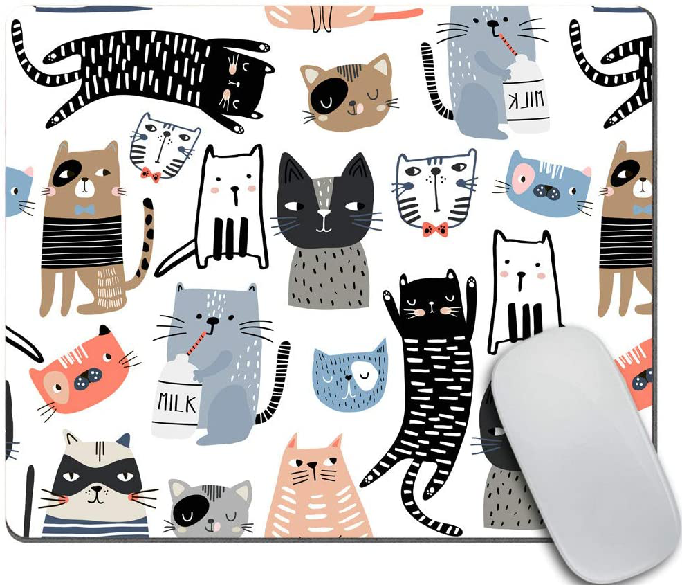 Amcove Funny cat in The 3D Glasses with Popcorn Basket Mousepad Non-Slip Rubber Gaming Mouse Pad Rectangle Mouse Pads for Computers Laptop Cat Desk Accessories