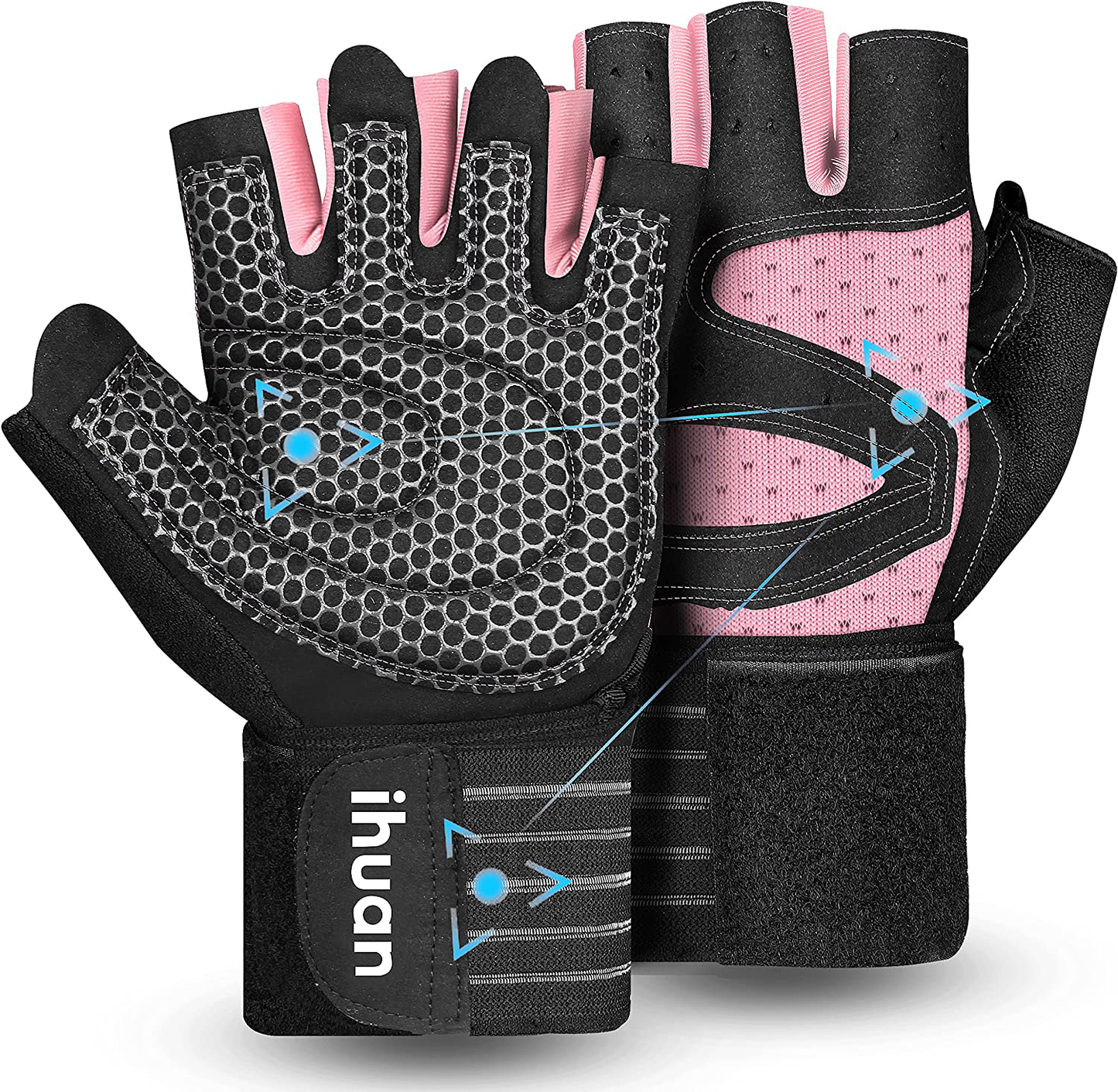 ihuan Ventilated Weight Lifting Gym Workout Gloves Full Finger with Wrist Wrap Support for Men & Women, Full Palm Protection, for Weightlifting, Training, Fitness, Hanging, Pull ups
