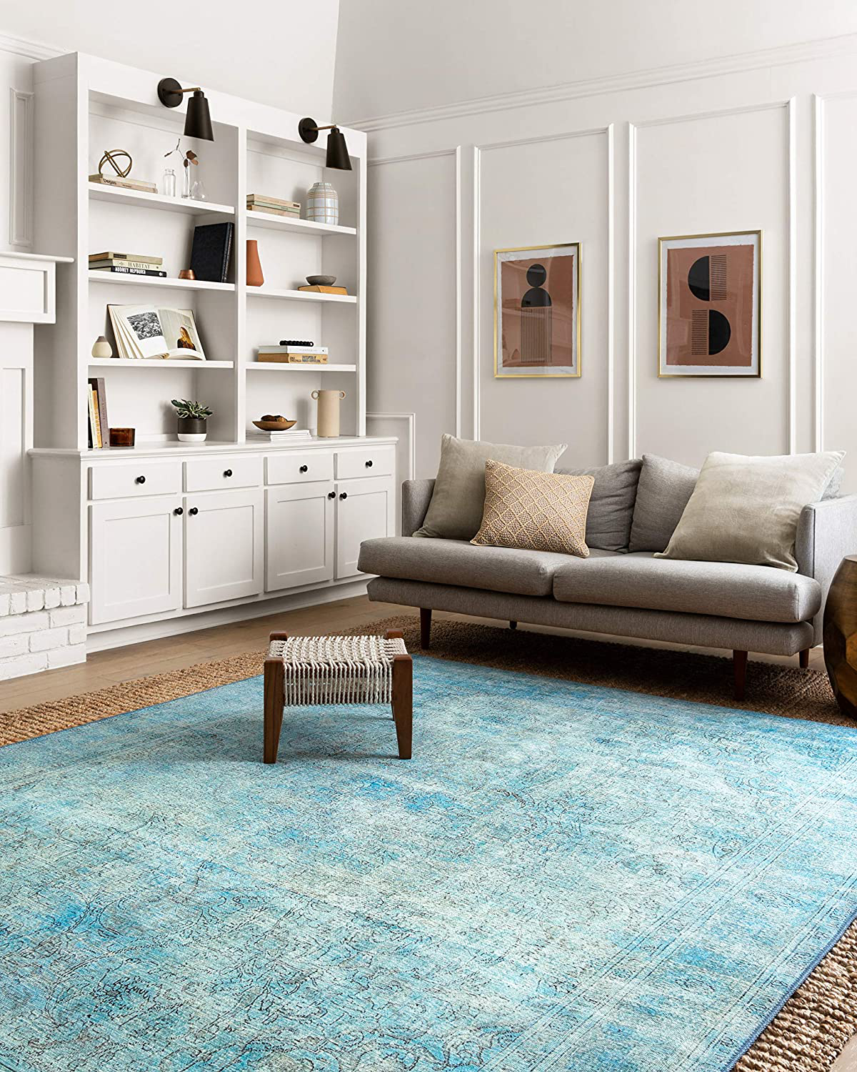 Loloi II Loren Collection Vintage Printed Persian Area Rug 3'-6" x 5'-6" Aqua