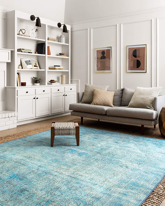 Loloi II Loren Collection Vintage Printed Persian Area Rug 3'-6" x 5'-6" Aqua