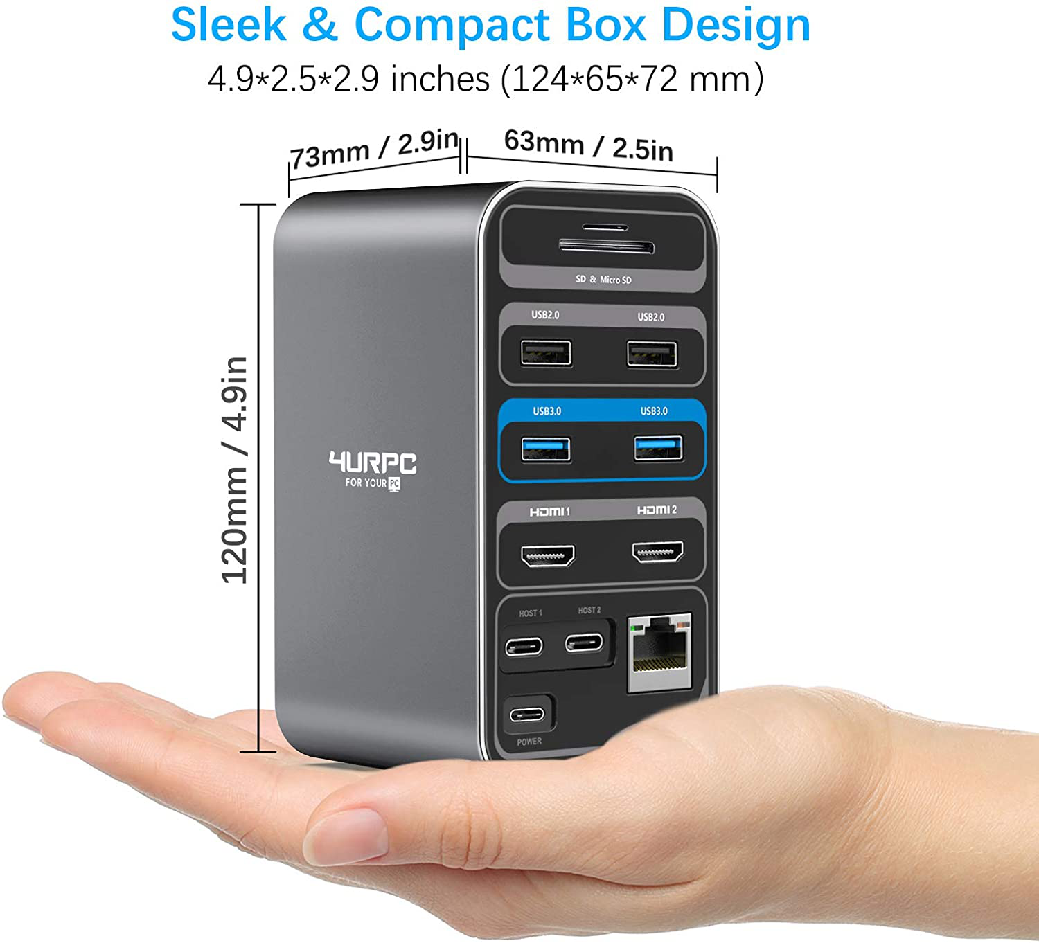 4URPC MacBook Pro Docking Station Dual Monitor HDMI 4K, 14-IN-2 USB C Triple Display Laptop Docking Station for MacBook Pro Air - 2x 4K HDMI, 6xUSB, SD TF Reader, RJ45 Ethernet, 3.5mm Audio/Mic, PD3.0