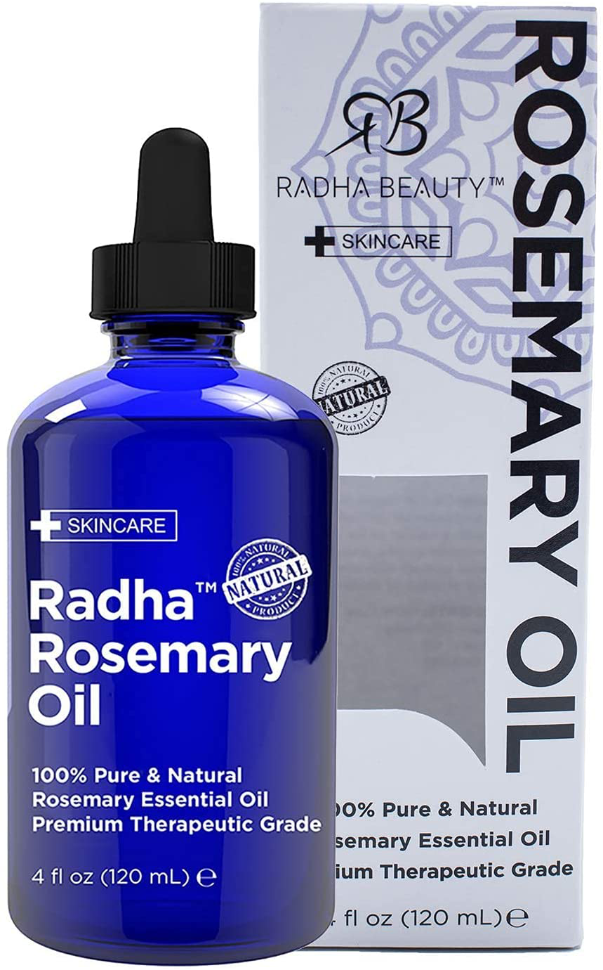 Radha Beauty - Huge 4 oz. Rosemary Essential Oil - 100% Pure Therapeutic Grade, Steam Distilled for Aromatherapy, Relaxation, Scalp Treatment, Healthy Hair Growth, Anti-Aging, Dry Skin, Acne Skincare